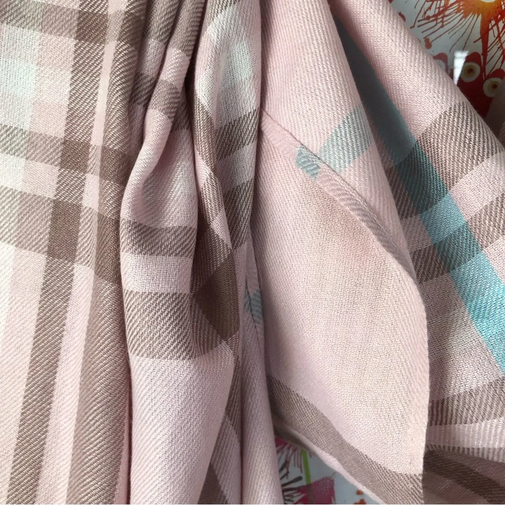 NEW Dusty Rose Silk Pashmina Scarf Wrap Shawl Checked Fringe